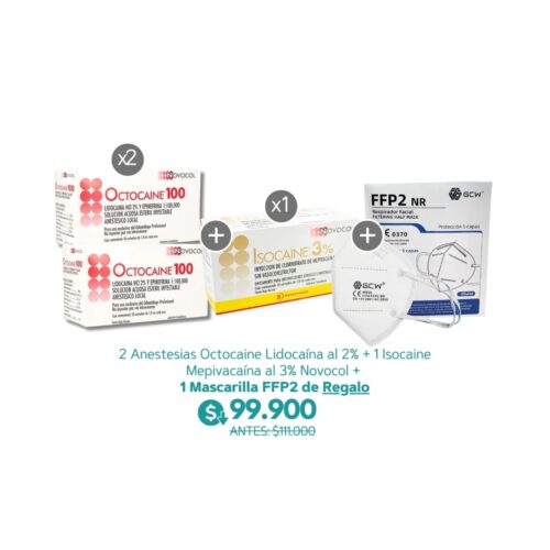 2 Anestesias Octocaine Lidocaína al 2% + 1 Isocaine Mepivacaína al 3% Novocol + 1 Mascarilla FFP2 de Regalo - Novocol